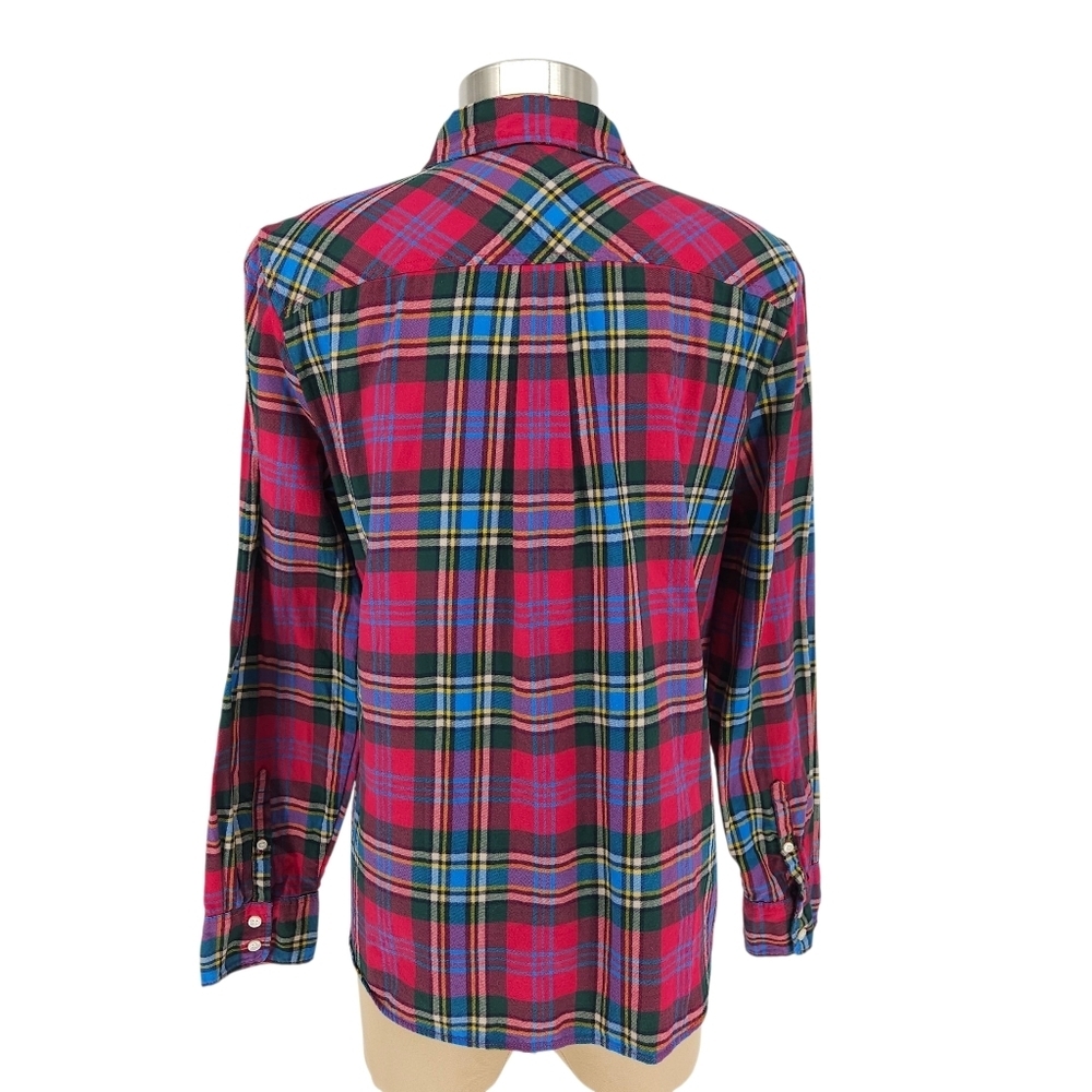 Mercantile J.CREW Flannel Shirt Berry Plaid Long Sleeve Button Up Collared Large - Picture 4 of 7